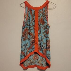 Nicole Vibrant Orange and Blue Paisley Tank Top